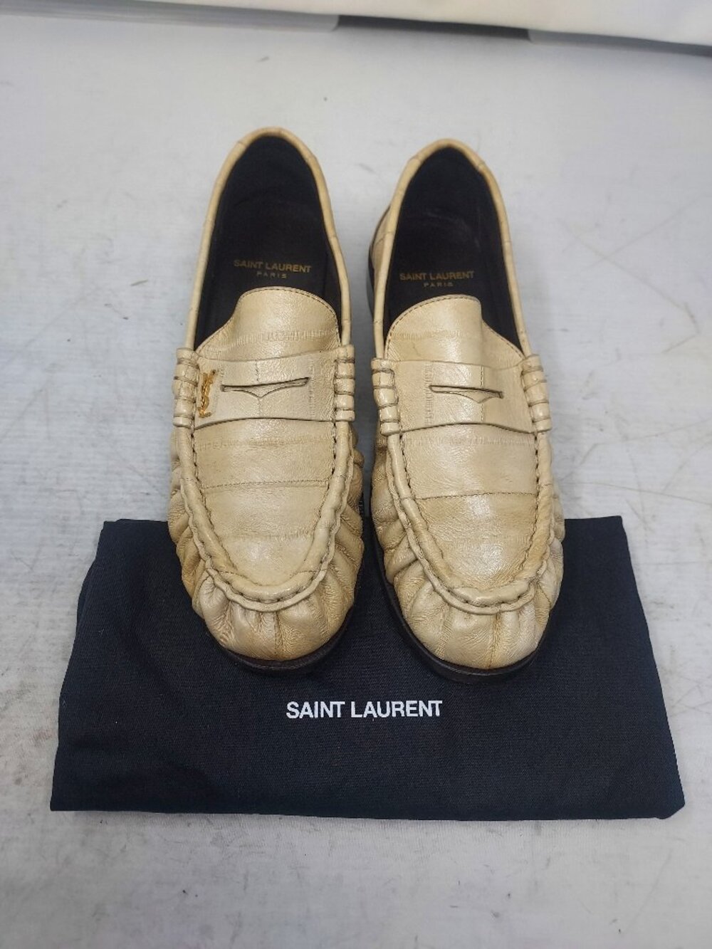 Saint Laurent WOMEN YSL Beige Le Loafer Eel Leather Penny Loafer